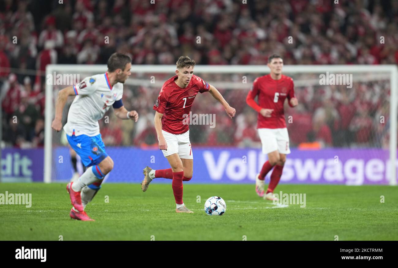 Jesper Lindstroem of Denmark during Denmark against Faroe Islands ...