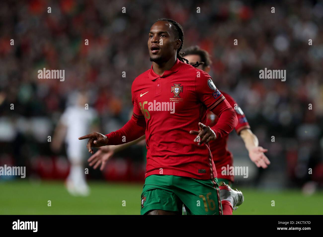 Portugal's midfielder Renato Sanches celebrates after scoring a goal during the FIFA World Cup Qatar 2022 qualification group A football match between Portugal and Serbia at the Luz stadium in Lisbon, Portugal, on November 14, 2021. (Photo by Pedro FiÃºza/NurPhoto) Stock Photo
