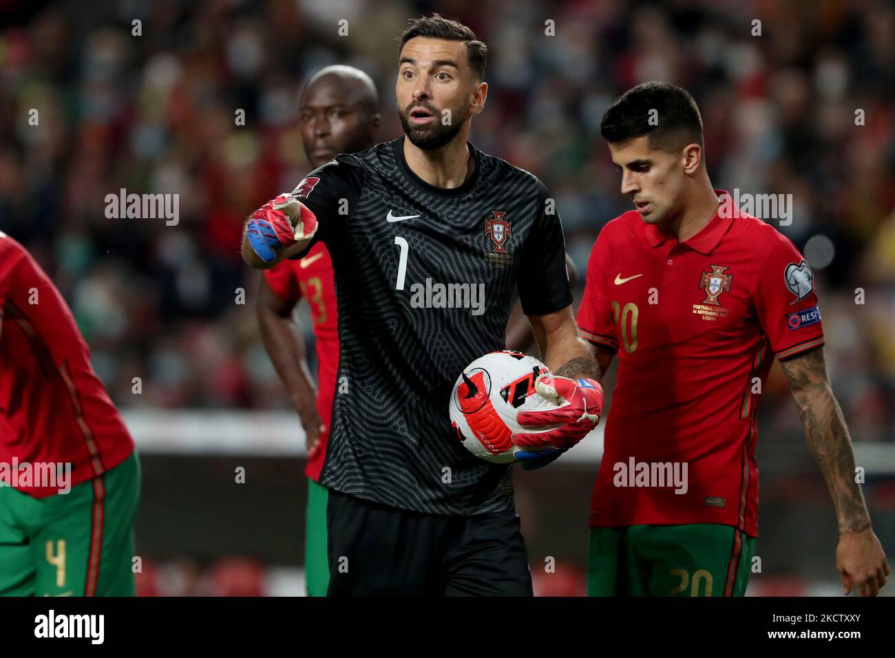 Portugal's goalkeeper Rui Patricio reacts during the FIFA World Cup Qatar 2022 qualification group A football match between Portugal and Serbia at the Luz stadium in Lisbon, Portugal, on November 14, 2021. (Photo by Pedro FiÃºza/NurPhoto) Stock Photo