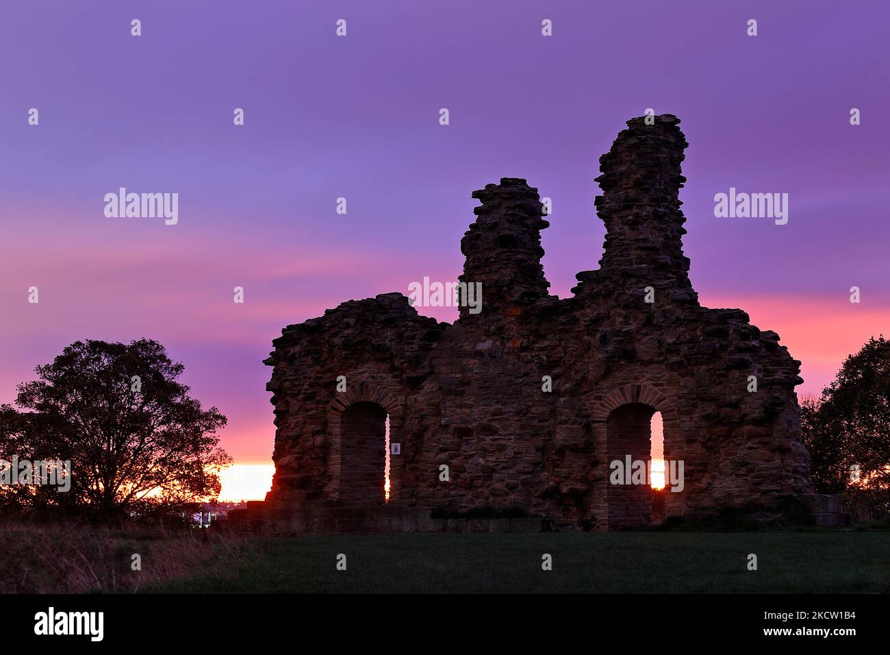 Sunrise at Sandal Castle in Wakefield,West Yorkshire,UK Stock Photo