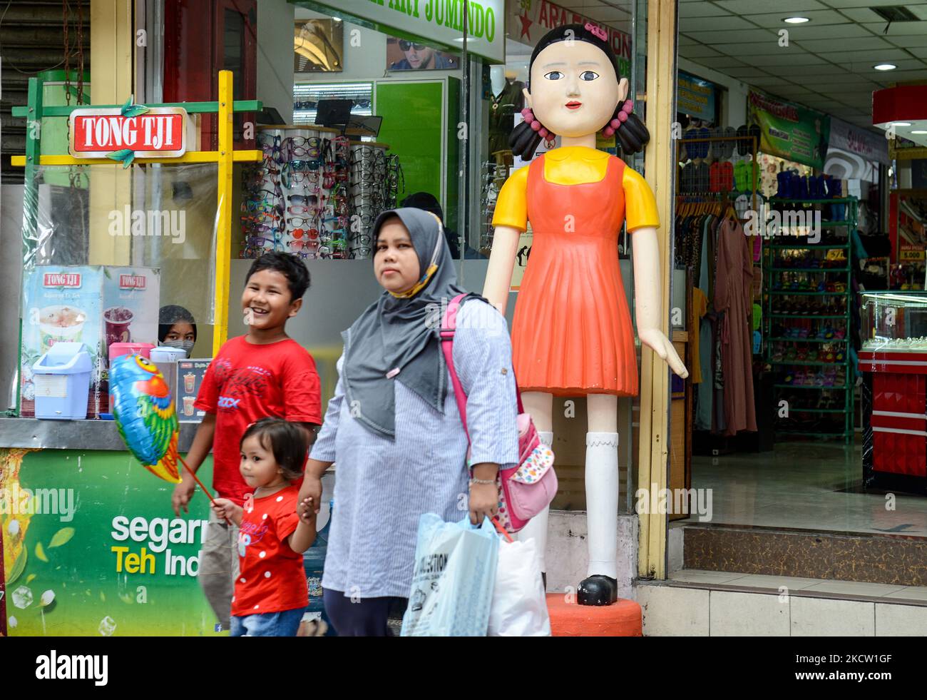 A doll from the Netflix series "Squid Game" on display at a shopping