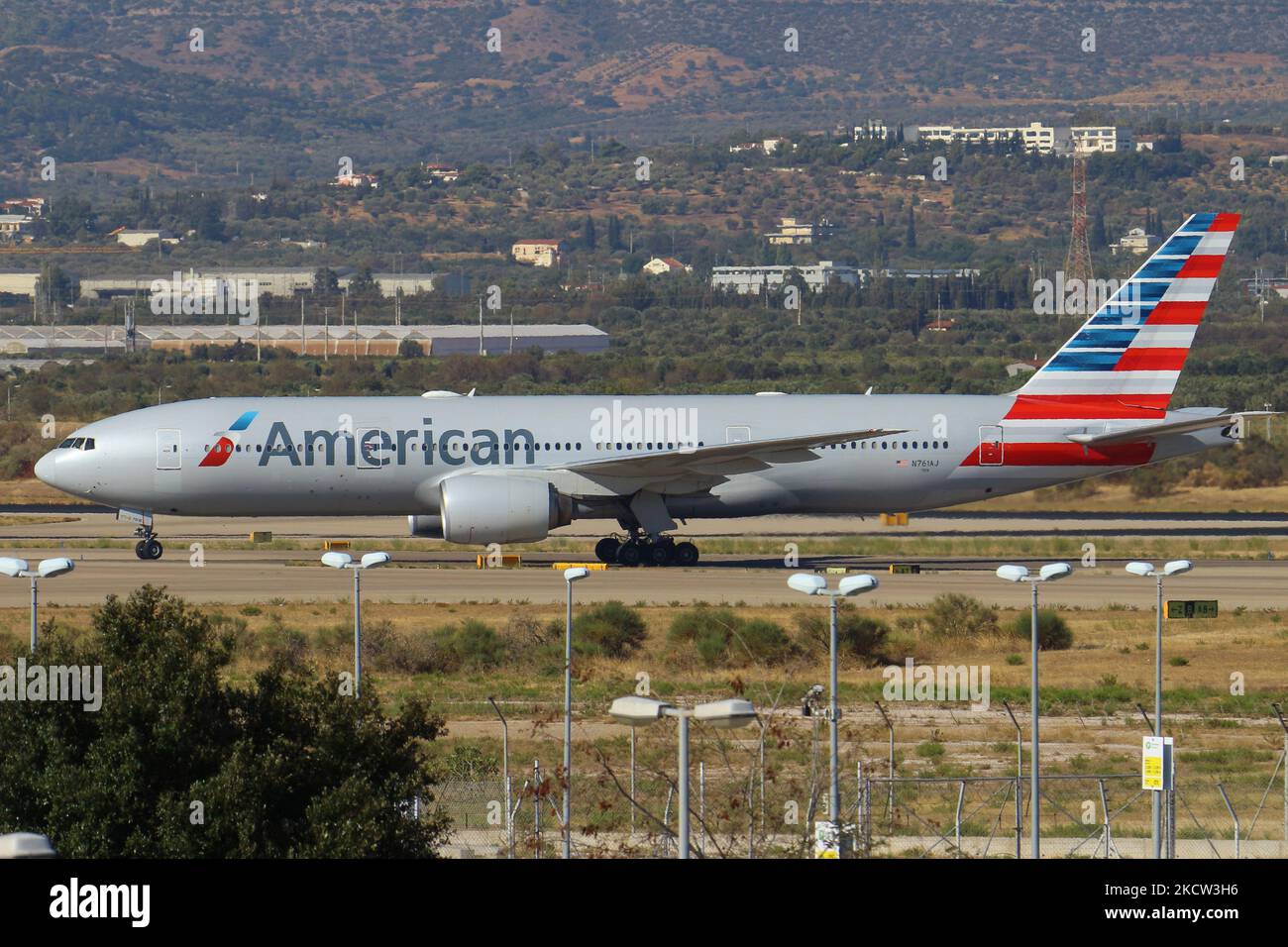 American Airlines Boeing 777200 aircraft as seen taxiing after landing