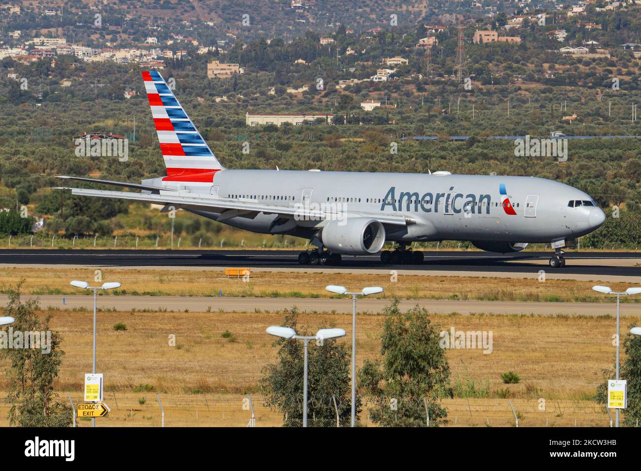 American Airlines Boeing 777200 aircraft as seen taxiing after landing