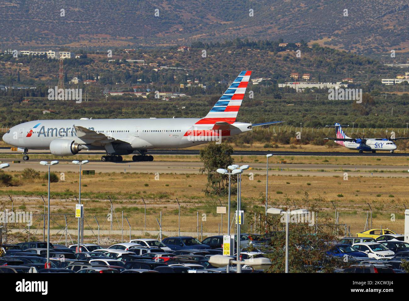 American Airlines Boeing 777200 aircraft as seen taxiing after landing