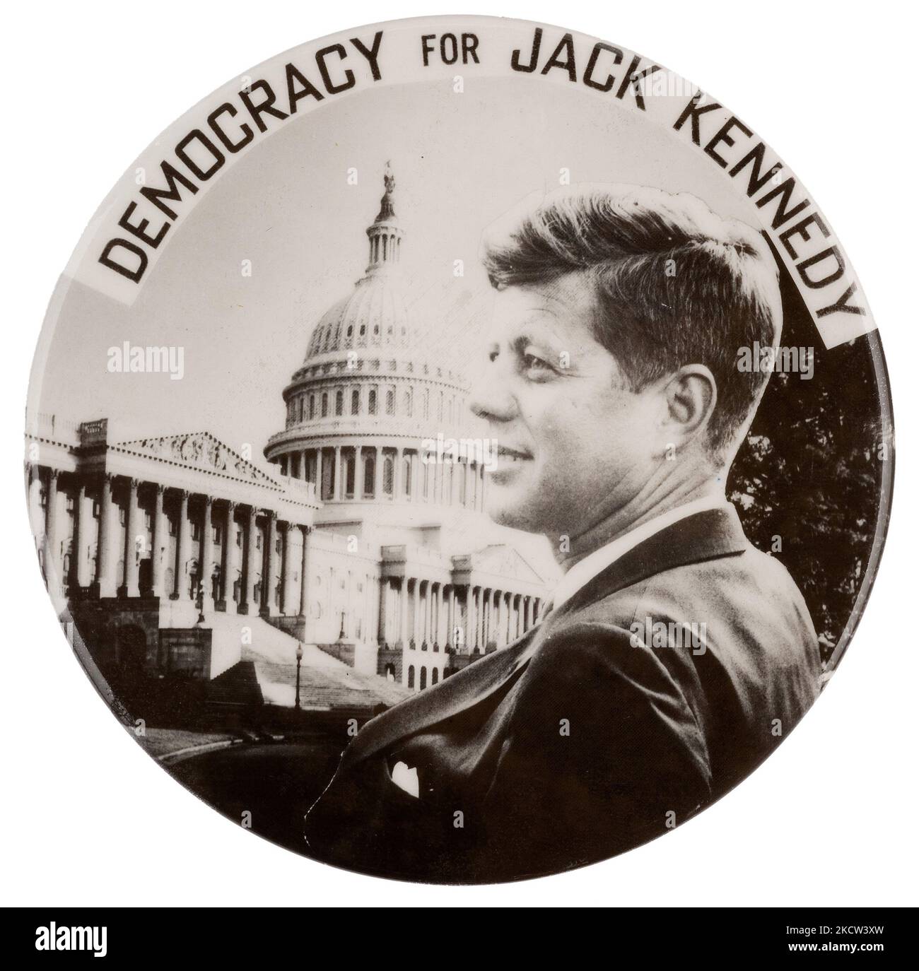 John F. Kennedy JFK "Democracy for Jack Kennedy" Button 1960 Stock