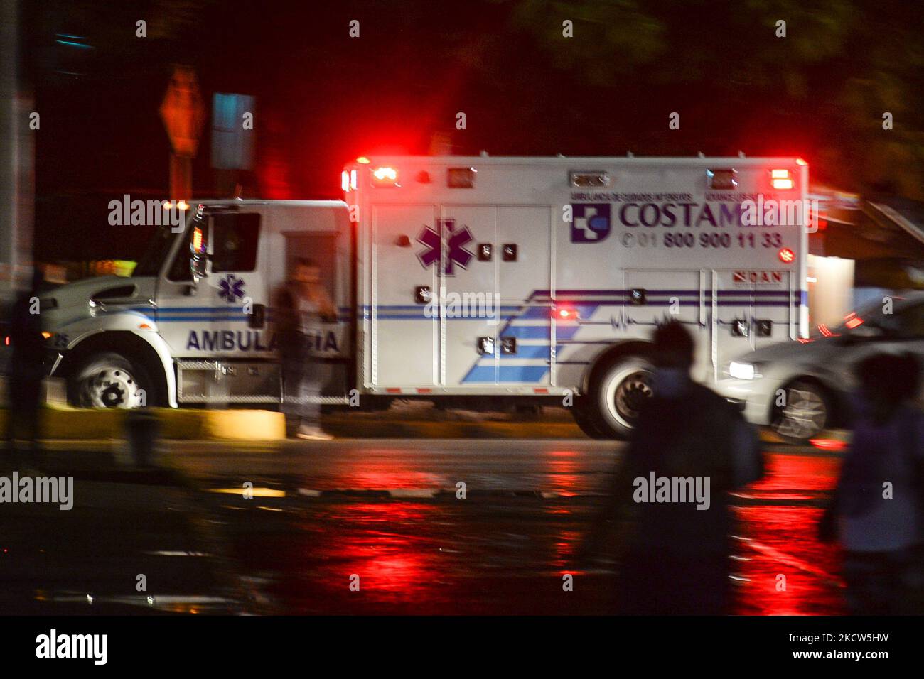 An ambulance seen in the center of Tulum. On Sunday, November 14, 2021, in Tulum, Quintana Roo, Mexico. (Photo by Artur Widak/NurPhoto) Stock Photo