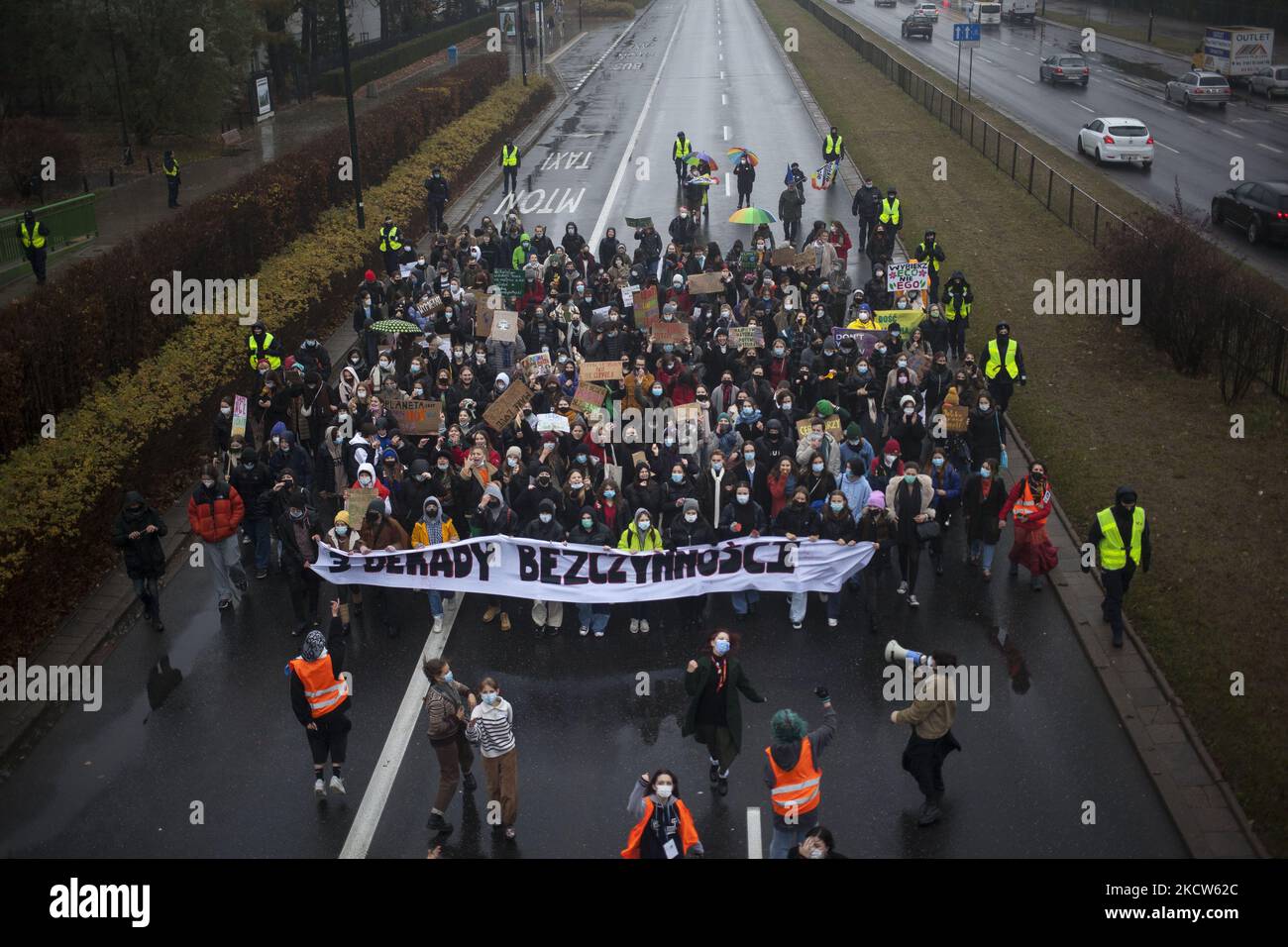 Three Decades of Inactivity march organized by Youth Climate Strike in Warsaw on November 19, 2021. (Photo by Maciej Luczniewski/NurPhoto) Stock Photo