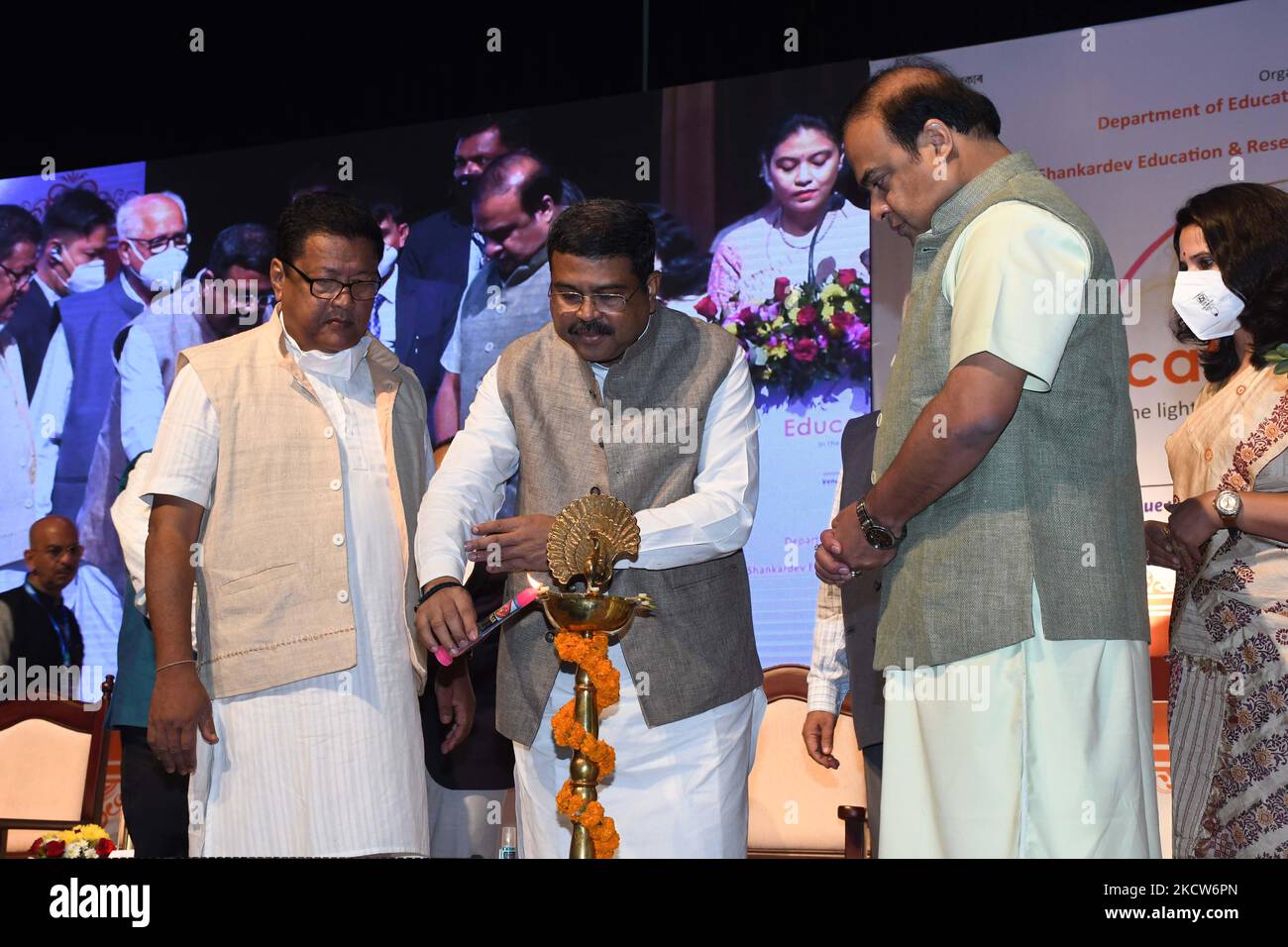 Union Minister Dharmendra Pradhan during the inaugural function of the two-days long North-East Education Conclave in Guwahati, India on Nov. 20, 2021. (Photo by Anuwar Hazarika/NurPhoto) Stock Photo