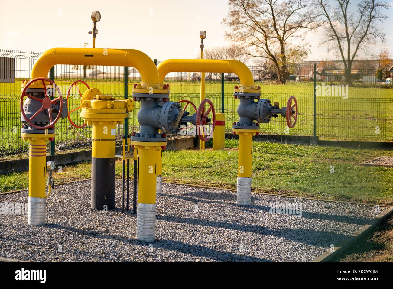 Big gas pipe natural gas transport system. Transmission infrastructure coming from the ground