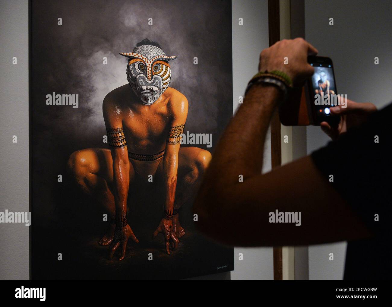 Exhibition 'Behind a Mask' by Jacobo and Maria Angeles, inside Museo Casa Montejo, a 16th century house, in the city center of Merida. On Monday, November 22, 2021, in Merida, Yucatan, Mexico. (Photo by Artur Widak/NurPhoto) Stock Photo