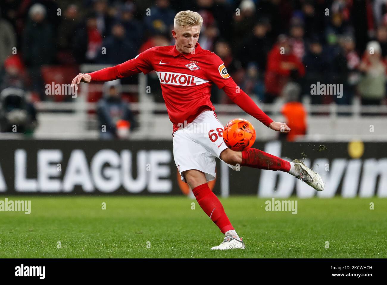 Ruslan Litvinov of Spartak Moscow shoots on goal during the UEFA