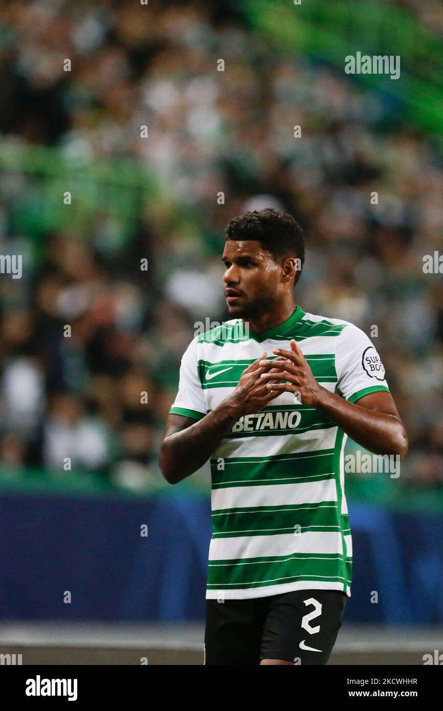 Matheus Reis defender of Sporting CP reacts during the UEFA Champions