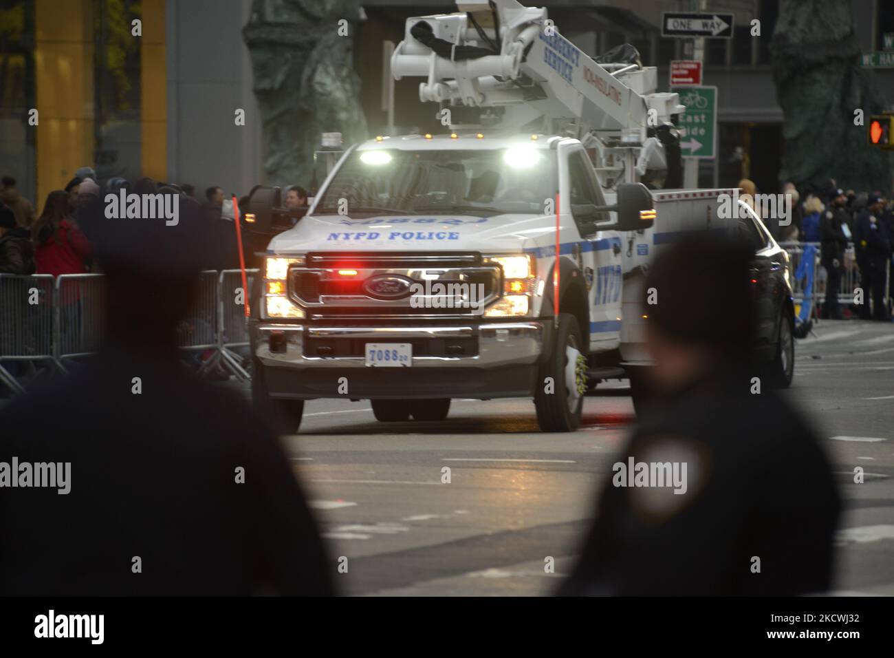 NYC police stand by at the Macy's parade ahead of the 95th Macy's