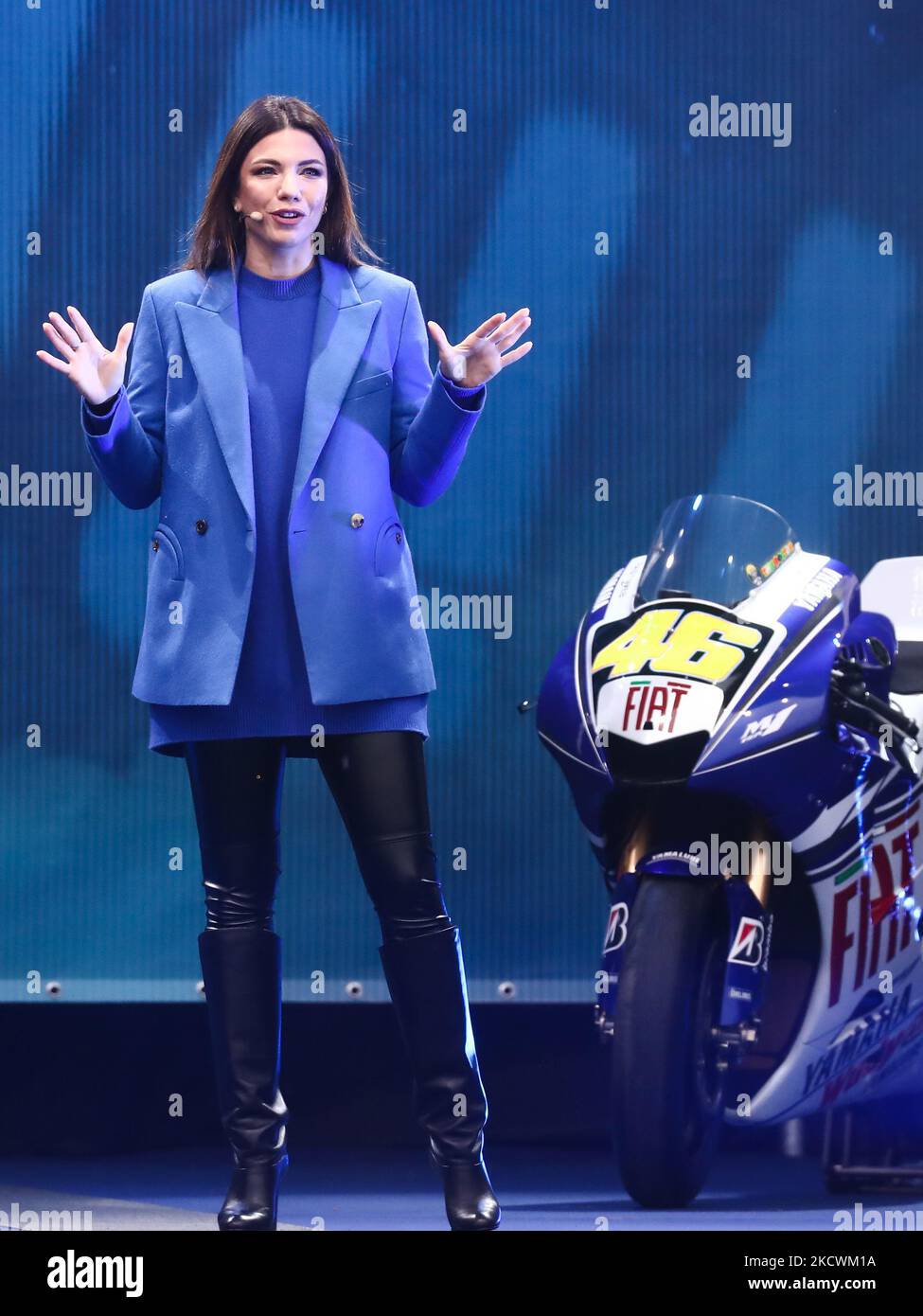 Federica Masolin during the 'One More Lap' event, organized to mark the end of Valentino Rossi's MotoGP career, as a part of the EICMA motorcycle show in Milan, Italy on November 25, 2021. (Photo by Jakub Porzycki/NurPhoto) Stock Photo