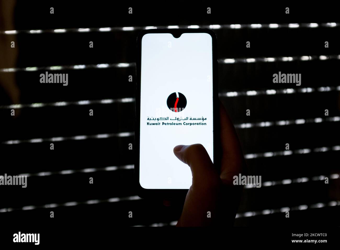 In this photo illustration a Kuwait Petroleum Corporation oil company is displayed on a smartphone screen in Athens, Greece on November 28, 2021. (Photo by Nikolas Kokovlis/NurPhoto) Stock Photo