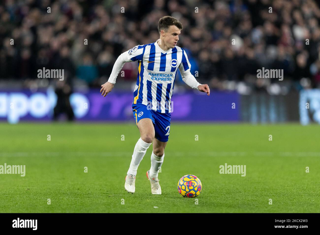 Solly March of Brighton & Hove Albion in action during the Premier League match between West Ham United and Brighton and Hove Albion at the London Stadium, Stratford on Wednesday 1st December 2021. (Photo by Juan Gasperini/MI News/NurPhoto) Stock Photo
