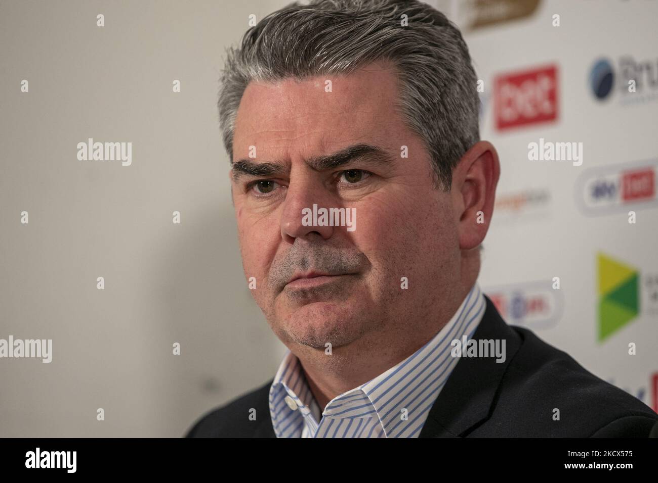Hartlepool United's director Adrian Bevington speaks to the press