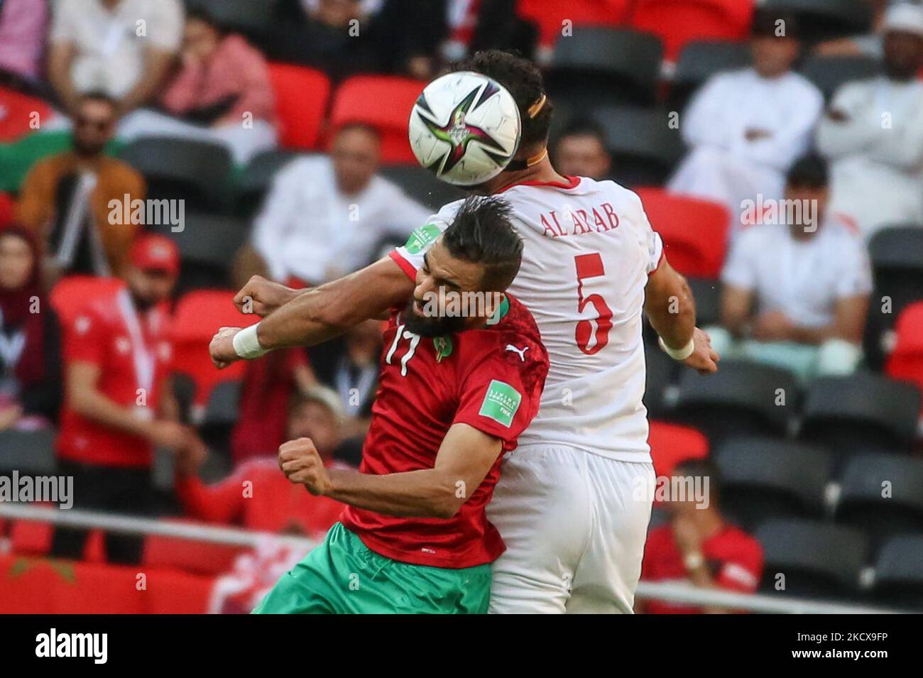 (17) Achraf BENCHARKI of Morocco team battles for possession (5) ALARAB ...