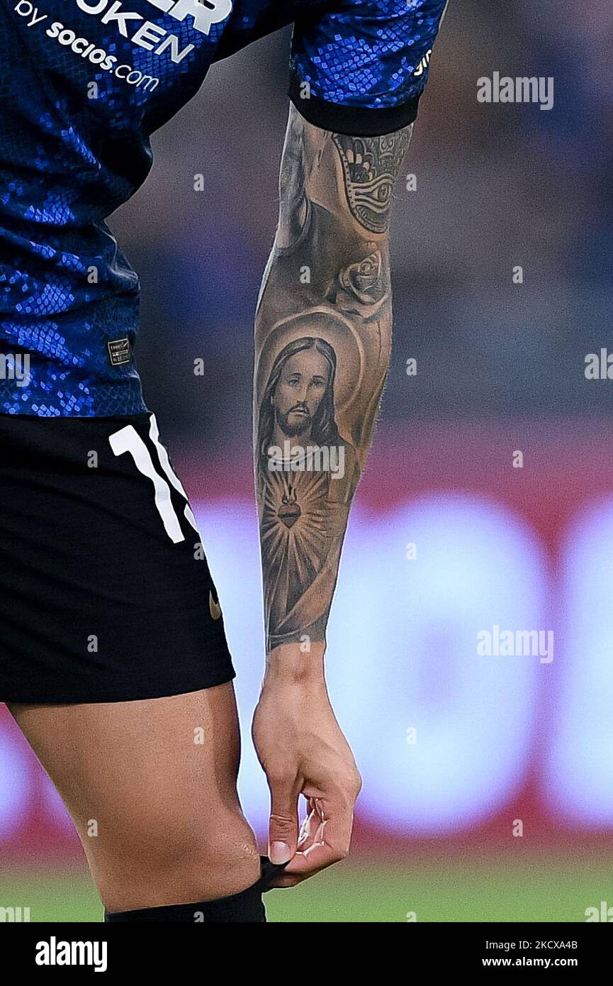 A detailed view of the tattooed left arm of Joaquin Correa of