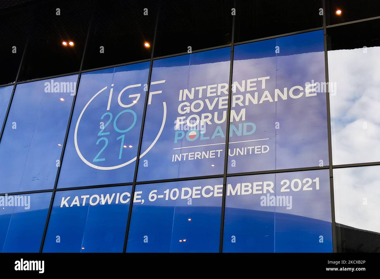 The International Congress Center where the UN Internet Governance Forum - IGF 2021 will be held. Katowice, Poland on December 4th, 2021. The 16th annual IGF meeting will be hosted by the Government of Poland in Katowice from 6-10 December, under the overarching theme: Internet United. (Photo by Beata Zawrzel/NurPhoto) Stock Photo