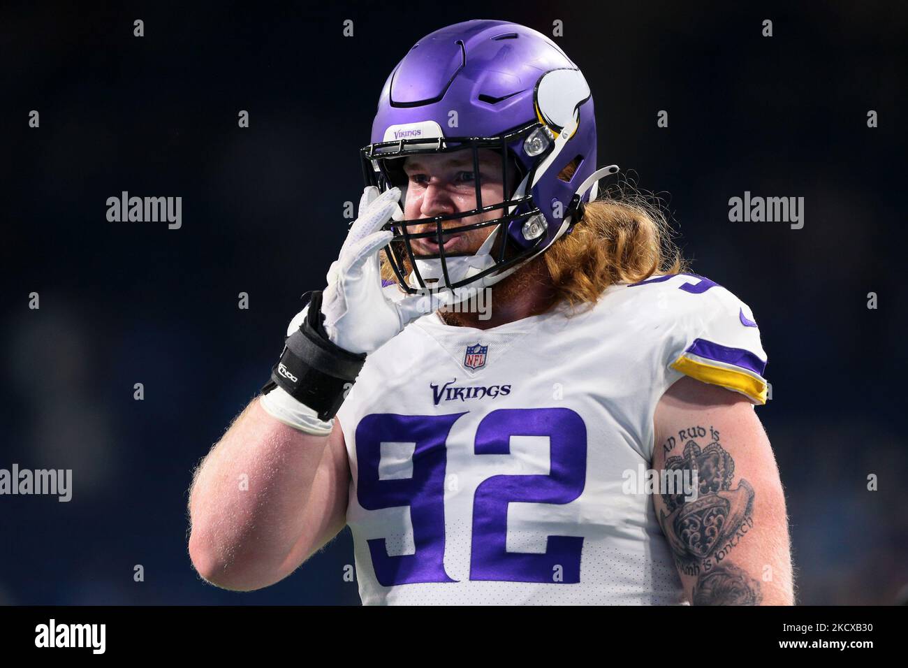 Minnesota Vikings defensive tackle James Lynch (92) is seen during the first half of an NFL football game against the Detroit Lions in Detroit, Michigan USA, on Sunday, December 5, 2021. (Photo by Jorge Lemus/NurPhoto) Stock Photo