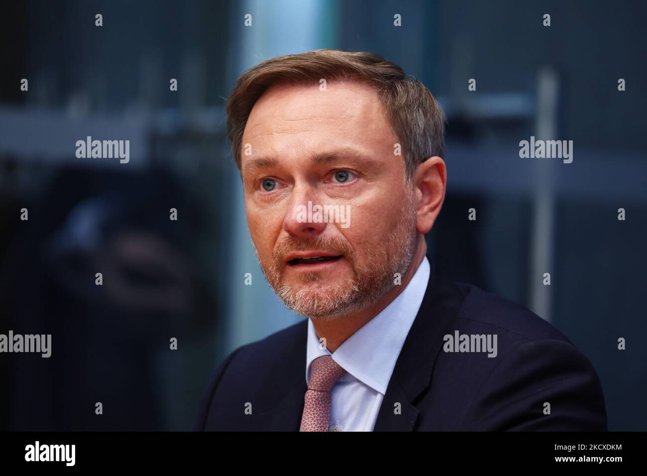 Designated Finance Minister Christian Lindner attends a press conference at the Bundespresssekonferenz after the Signing of the Coalition Agreement of the future German Government in Berlin on December 7, 2021. (Photo by Emmanuele Contini/NurPhoto) Stock Photo