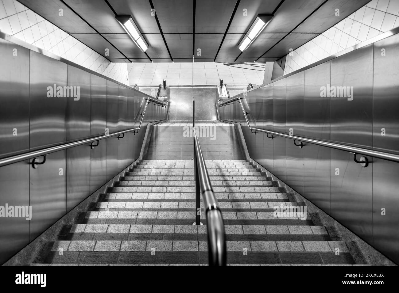 Toronto, Canada - October 26, 2022:  Abstract of a staircase inside a Bayview subway station, Canada Stock Photo