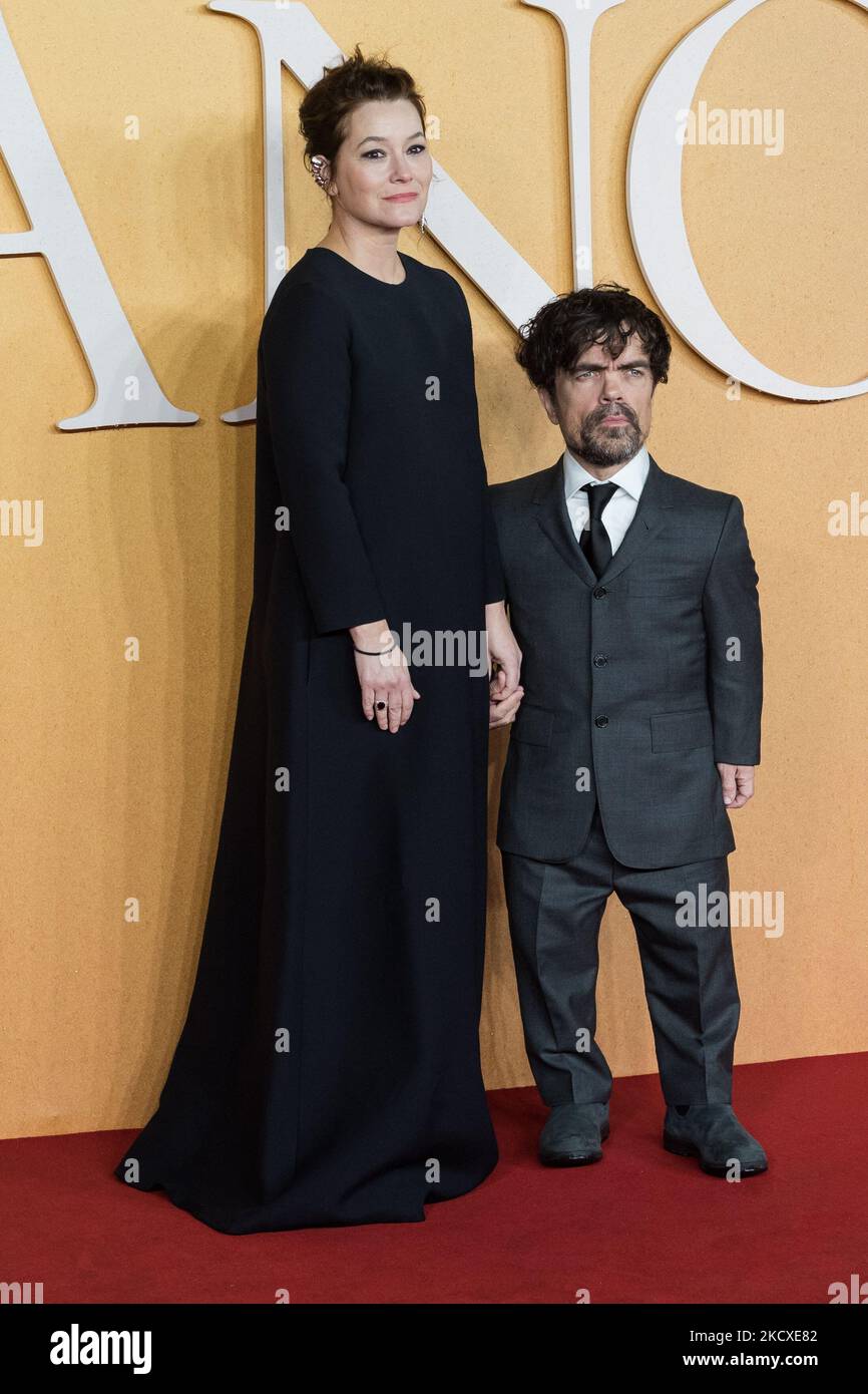 LONDON, UNITED KINGDOM - DECEMBER 07, 2021: Erica Schmidt and Peter Dinklage attend the UK premiere of 'Cyrano' at Odeon Luxe Leicester Square on December 07, 2021 in London, England. (Photo by WIktor Szymanowicz/NurPhoto) Stock Photo