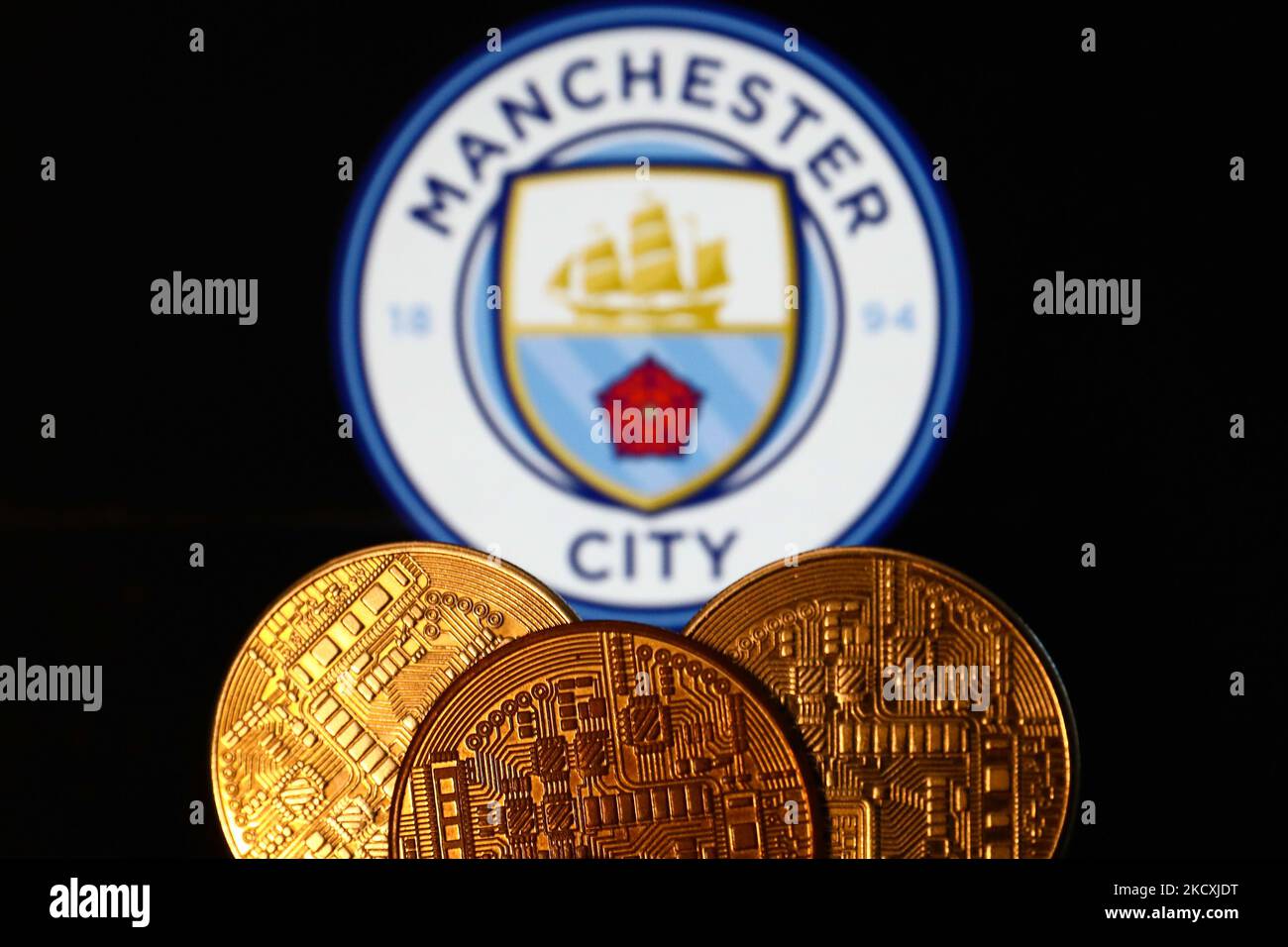 Manchester City fans are displayed on the giant screen ahead of the Premier  League match at the Etihad Stadium, Manchester Stock Photo - Alamy