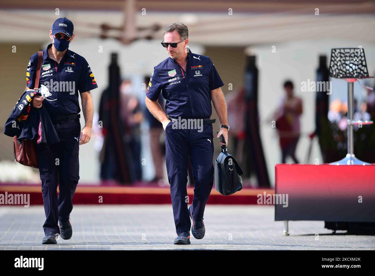 RedBull Racing team principal Christian Horner arrived in to the paddock before qualifying session of last race of the year in Yes Marina Circuit, Yes Island, Abu Dhabi, Uniter Arab Emirates, 11 December 2021 (Photo by Andrea Diodato/NurPhoto) Stock Photo