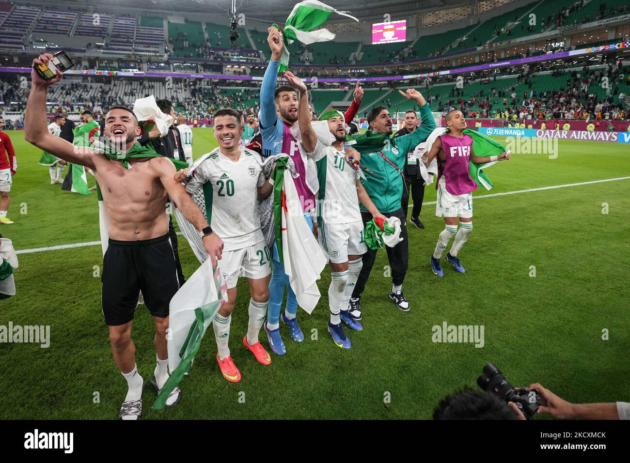 Algeria team celebrate after winning at the FIFA Arab Cup Qatar 2021