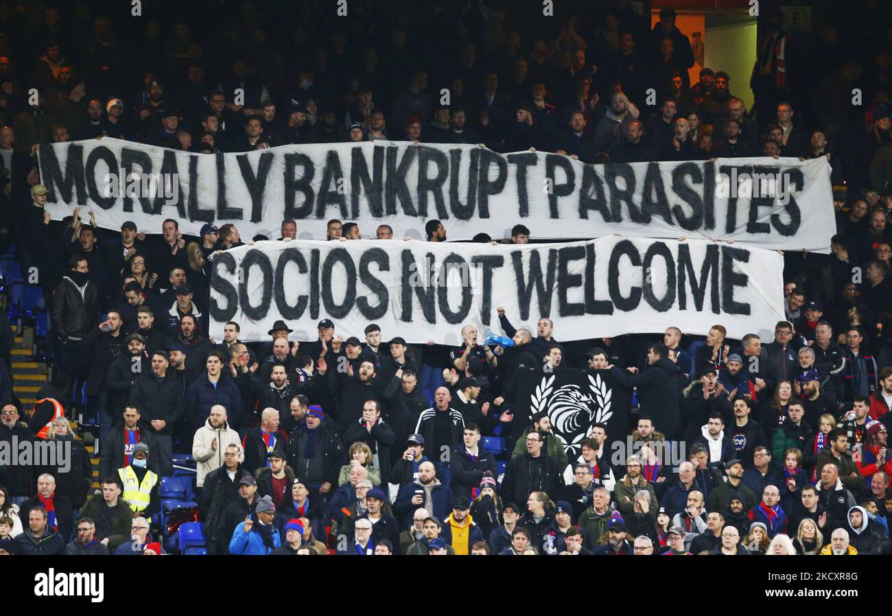 Crystal Palace Bannerduring Premier League between Crystal Palace and Everton at Selhurst Park Stadium, London on 12th December, 2021 (Photo by Action Foto Sport/NurPhoto) Stock Photo