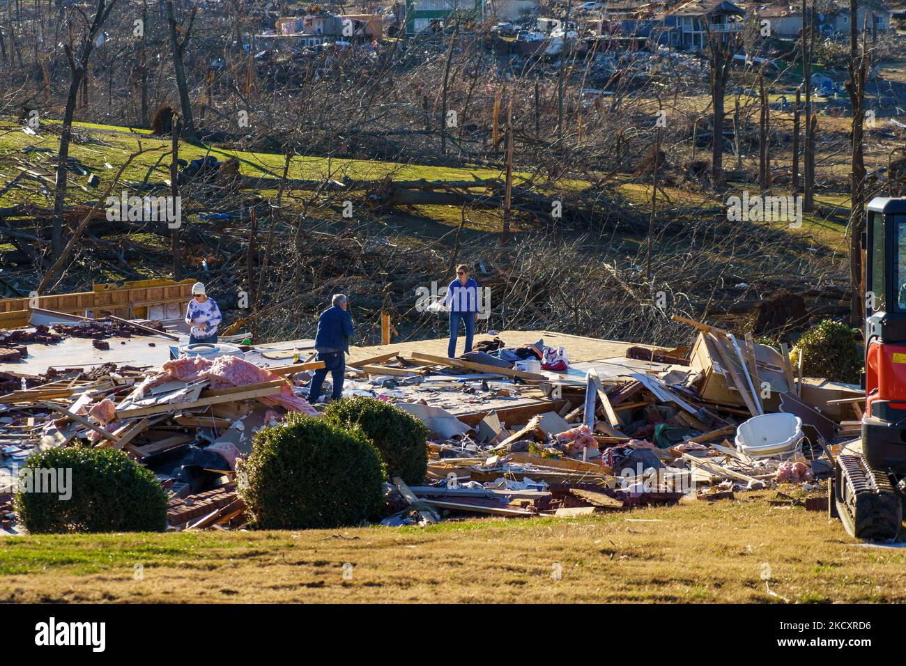 Heavy damage is seen after a tornado swept through multiple states on December 11, 2021 in the 