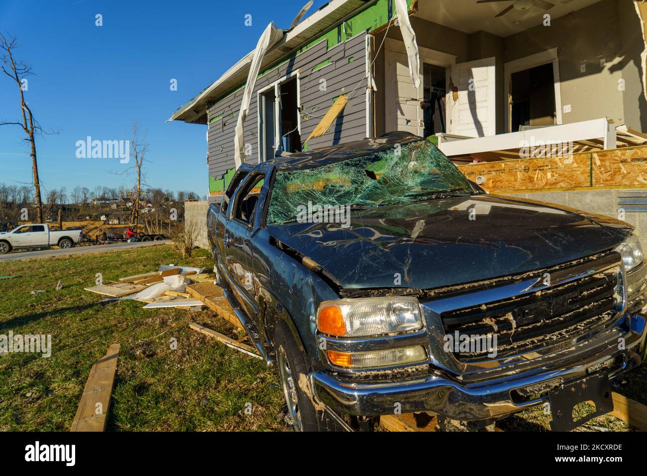 Heavy damage is seen after a tornado swept through multiple states on December 11, 2021 in the 