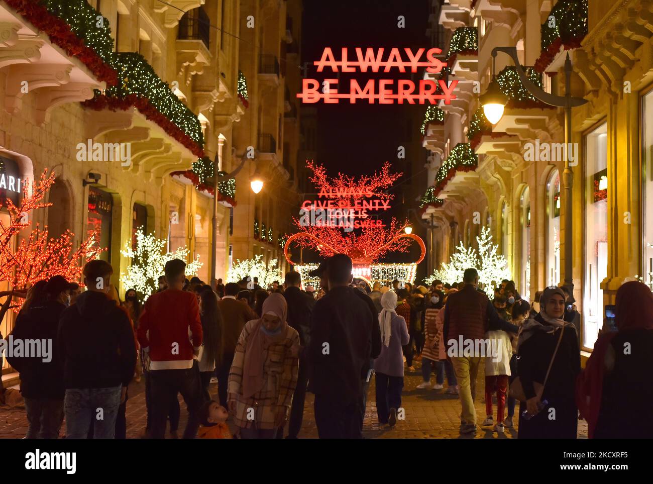Christmas lights in Beirut, Lebanon, on December 12, 2021. (Photo by