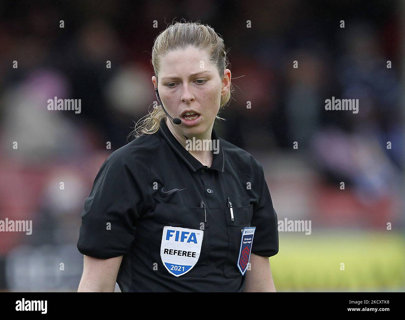 Referee, Abigail Byrne during Barclays FA Woman Super League between Brighton and Hove Albion and Manchester United at The People's Pension Stadium, Crawly on 12th December, 2021 (Photo by Action Foto Sport/NurPhoto) Stock Photo