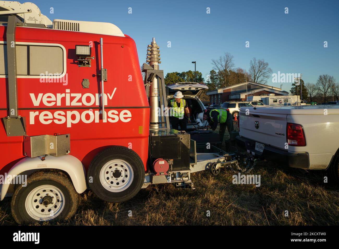 A Verizon Response team sets up a WiFi and mobile service hot spot at the Emergency Operations