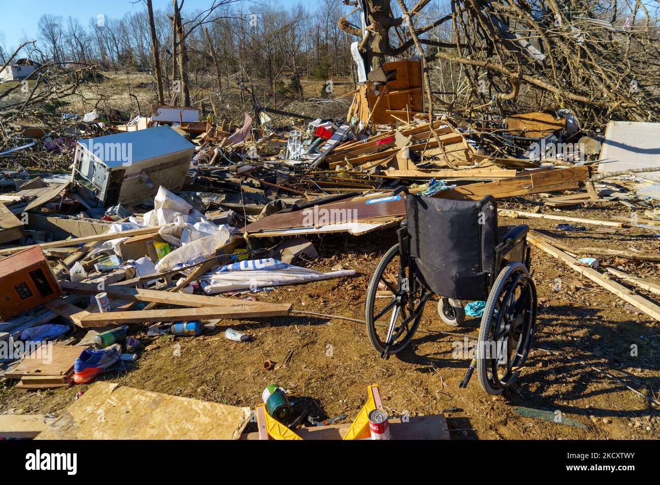 Heavy damage is seen on Monday, December 13th, after a tornado swept