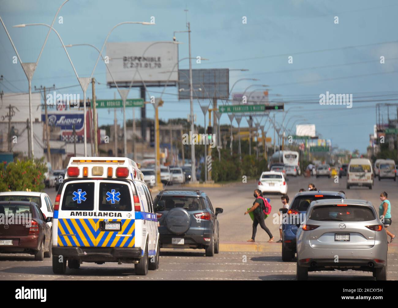 An ambulance seen in Cancun. On Wednesday, December 08, 2021, in Cancun International Airport, Cancun, Quintana Roo, Mexico. (Photo by Artur Widak/NurPhoto) Stock Photo