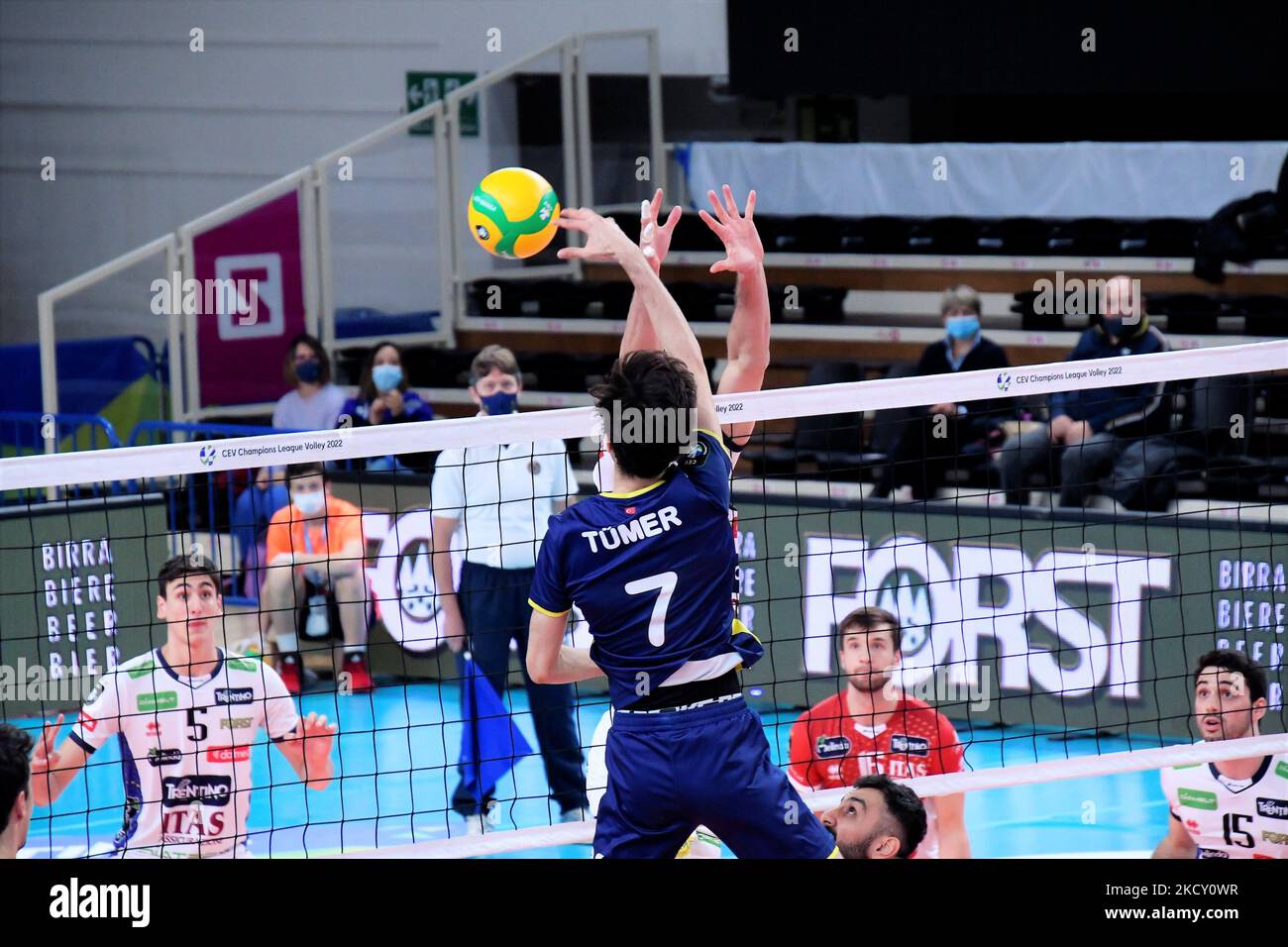 Ahmet Tumer (Fenerbahce HDI Istanbul) during the CEV Champions League volleyball match Itas Trentino vs Fenerbahce HDI Istanbul on December 16, 2021 at the BLM Group Arena in Trento, Italy (Photo by Lorena Bonapace/LiveMedia/NurPhoto) Stock Photo