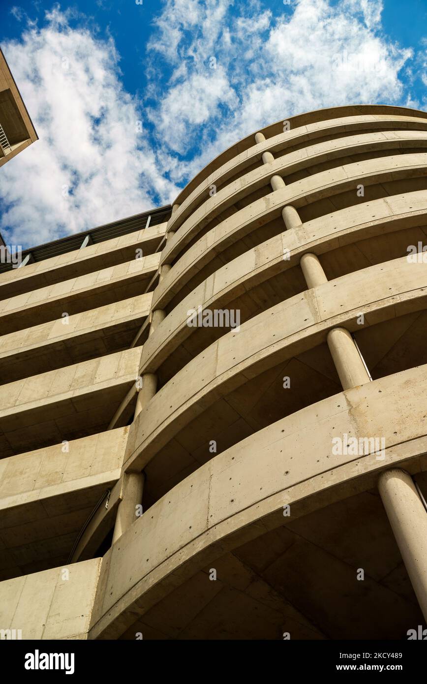Large multi-level parking against the sky. Stock Photo