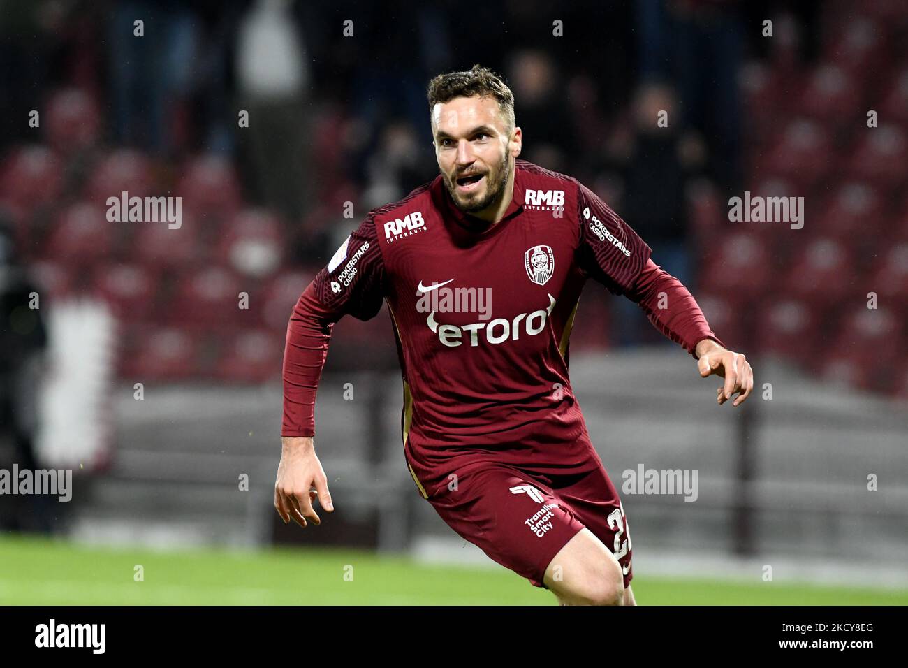 Players of CFR Cluj celebrating goal scoring during the game against FC  Arges, disputed on Dr Constantin Radulescu Stadium, Cluj-Napoca, 19  December 2021 (Photo by Flaviu Buboi/NurPhoto Stock Photo - Alamy