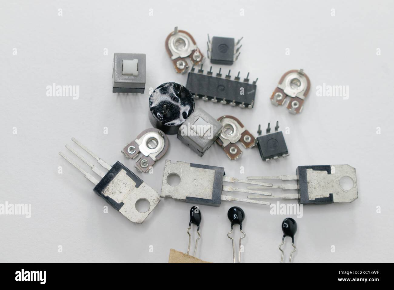 Multiple electronic items isolated on a white background used for
