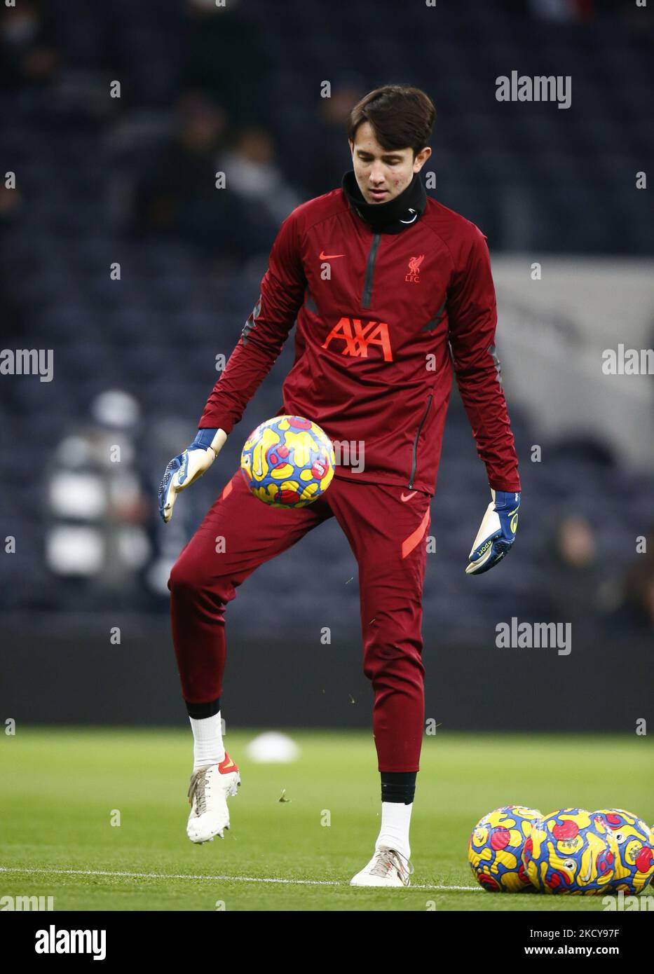 Liverpool's Marcelo Pitaluga during the pre-match warm-up during Premier League between Tottenham Hotspur and Liverpool at Tottenham Hotspur stadium , London, England on 19th December 2021 (Photo by Action Foto Sport/NurPhoto) Stock Photo