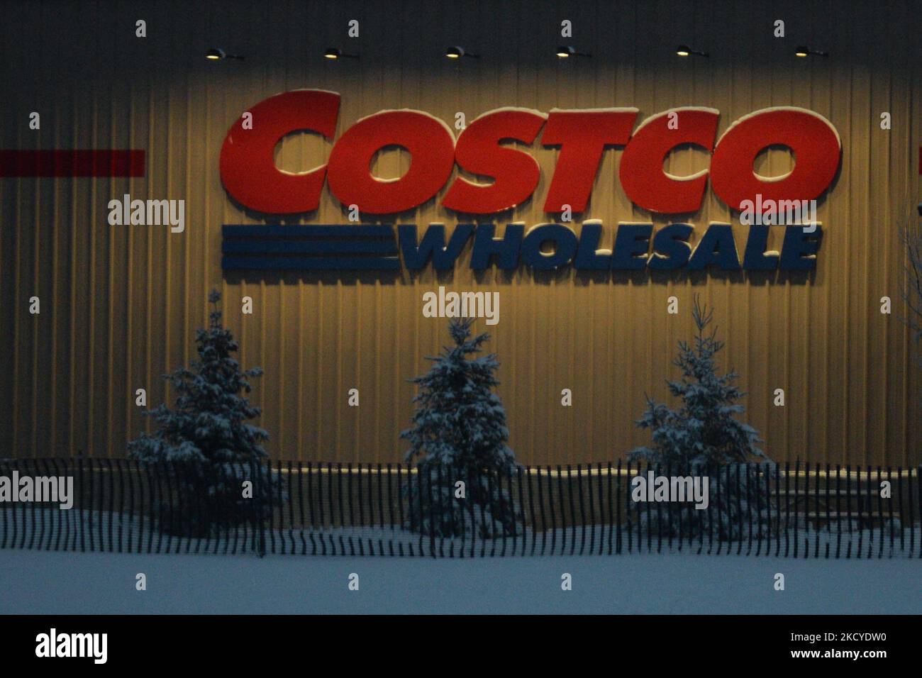 Snow in front of Costco Wholesale, a warehouse store in Nisku. On