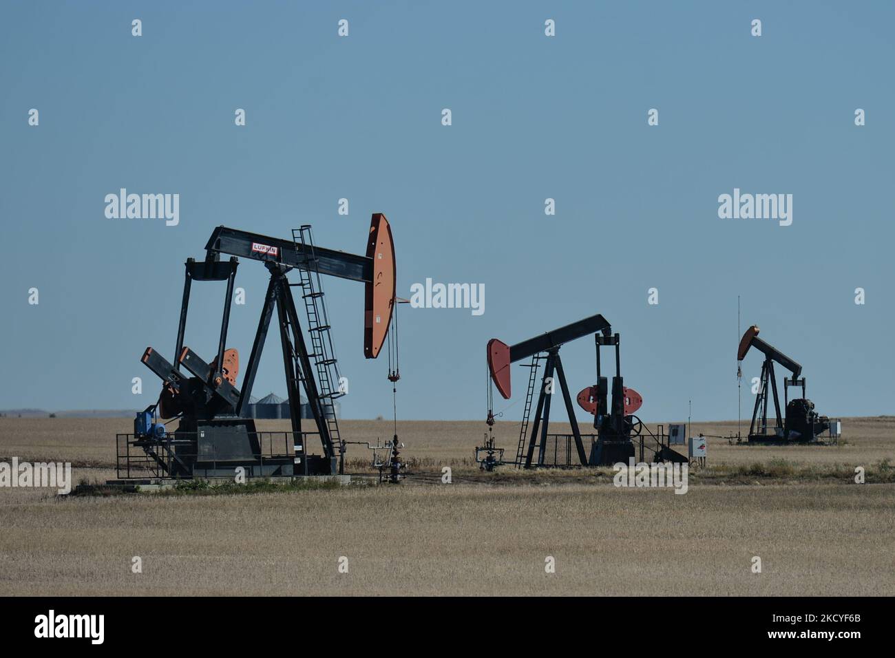 Oil wells in a field near Drumheller. On Tuesday, 28 September 2021, in