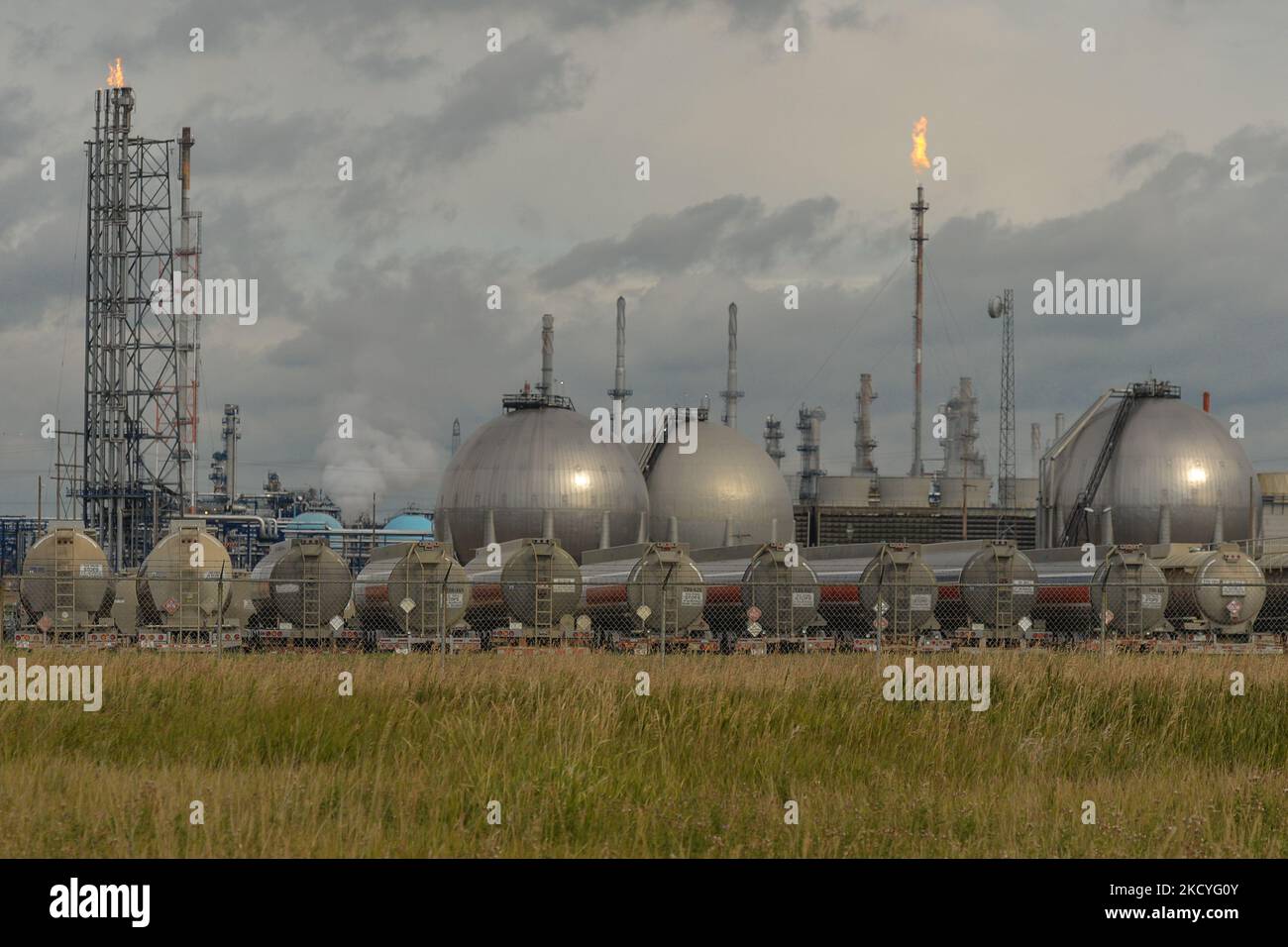 Parked oil tanks at the Suncor Energy Edmonton refinery in Sherwood