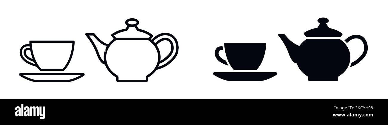 Teapot and tea cup symbol hot drink beverage vector icon set Stock Vector