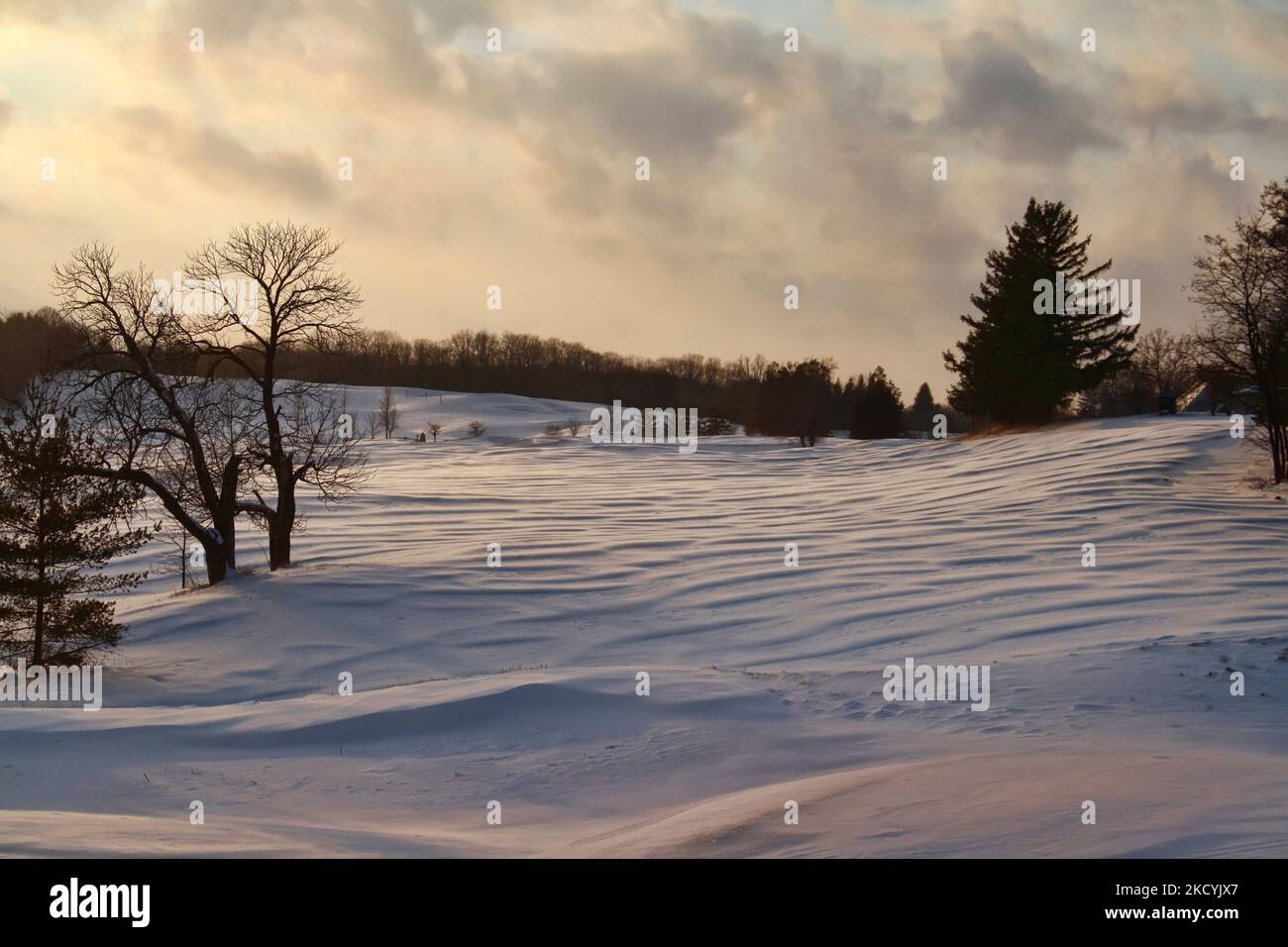 Snowy landscape in the evening in Kingston, Ontario, Canada, on December 21, 2008. (Photo by Creative Touch Imaging Ltd./NurPhoto) Stock Photo