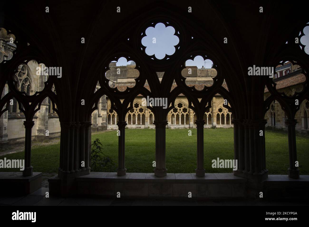 The cloister of the Saint Mary cathedral is pictured in Bayonne, France on July 11, 2021. (Photo by Emmanuele Contini/NurPhoto) Stock Photo